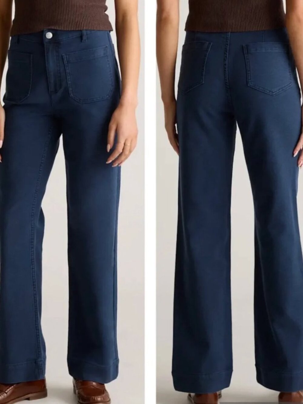 EUC Quince French Terry Wide Leg Pants in Deep Navy